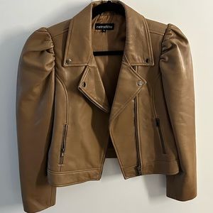 NWOT Retroféte Natural Lo Puff Sleeve Leather Biker Jacket, size: L
